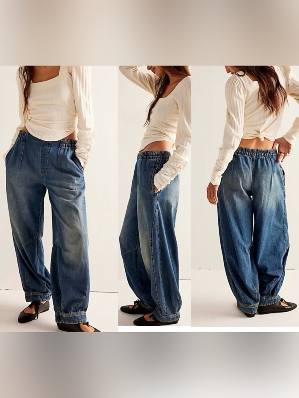 We The Free Free People Oslo Pull On Jeans Slouchy Jogger Balloon Barrel Small